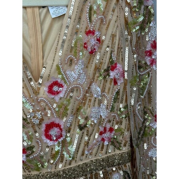 Mac Duggal 5415 Floral Tea Length Dress Sequin Beadwork Long Sleeve Size 8 NWT - Picture 8 of 13